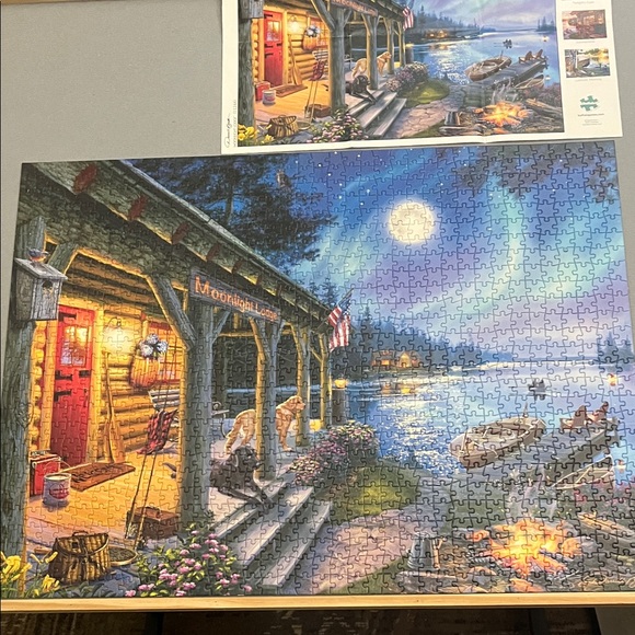 Darrell Bish “Moonlight Lodge” 1000 piece Jigsaw Puzzle by Buffalo Games - Picture 2 of 3